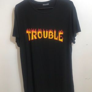 PrettyLittleThing Trouble Black Slogan T Dress